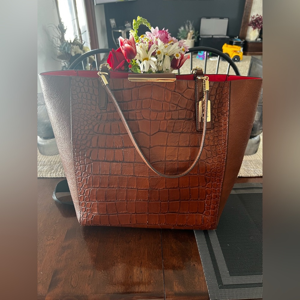 Coach Brown Crocodile-Embossed Tote